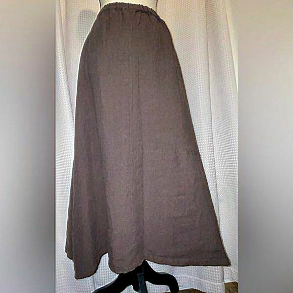 Women’s Asian brand 100%‎ Linen brown elastic waist maxi skirt size small - Picture 1 of 16